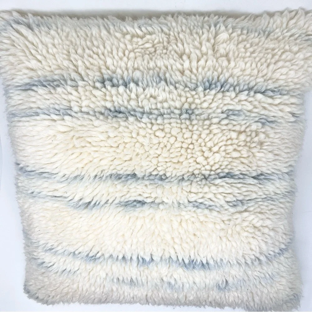 Pottery Barn Blue Wool Striped Accent Pillow Cream and Light Blue Cozy Serene